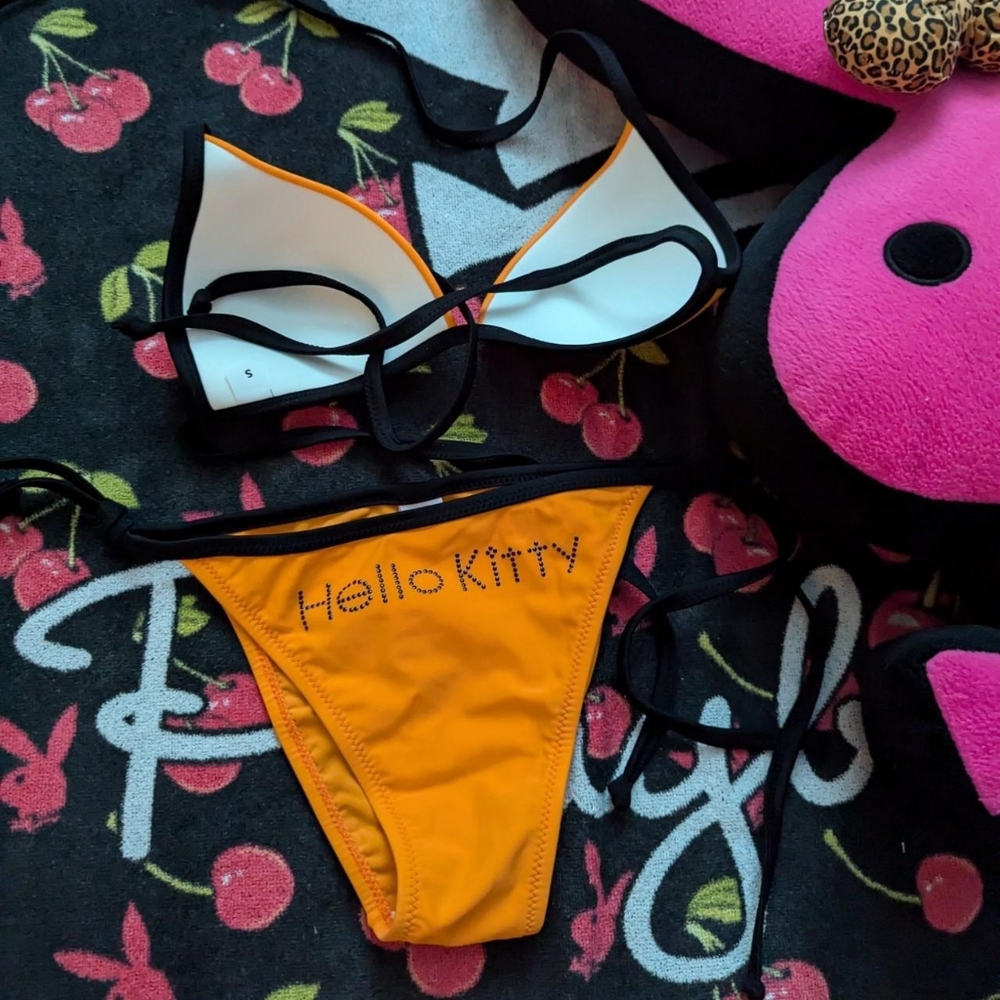 hello kitty bikini top and bottom orange size S est xs - Picture 3 of 3